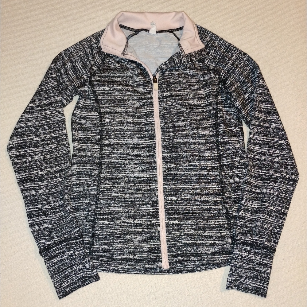 Ideology Black and White Heather Pink Trim Full Zip Athletic Jacket Girl…
